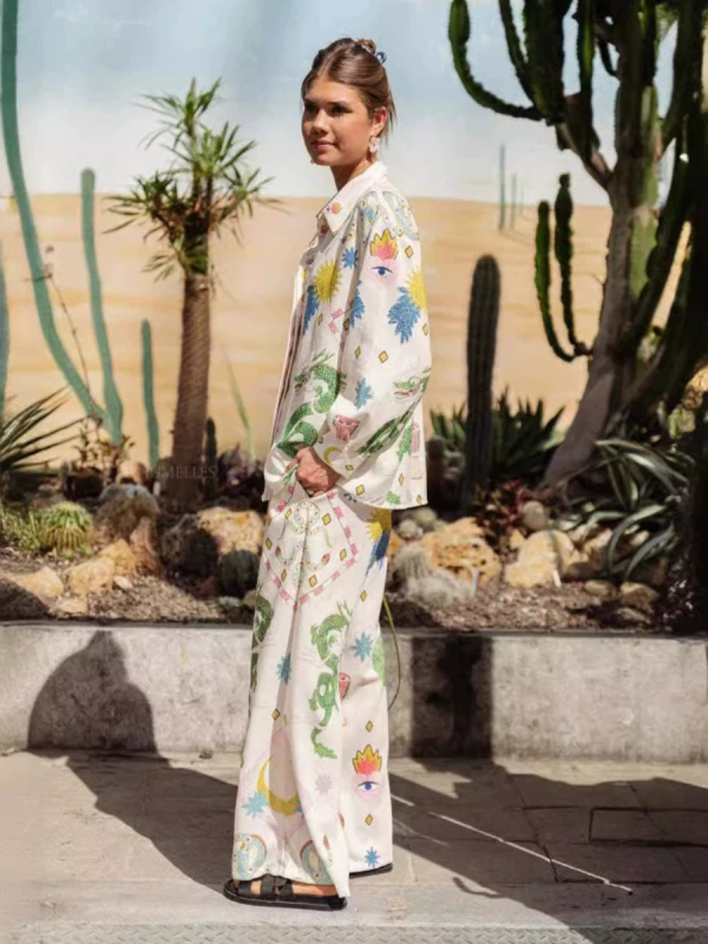 ZARA New Fashion Linen Print Loose Casual Long Sleeve Set Macaron